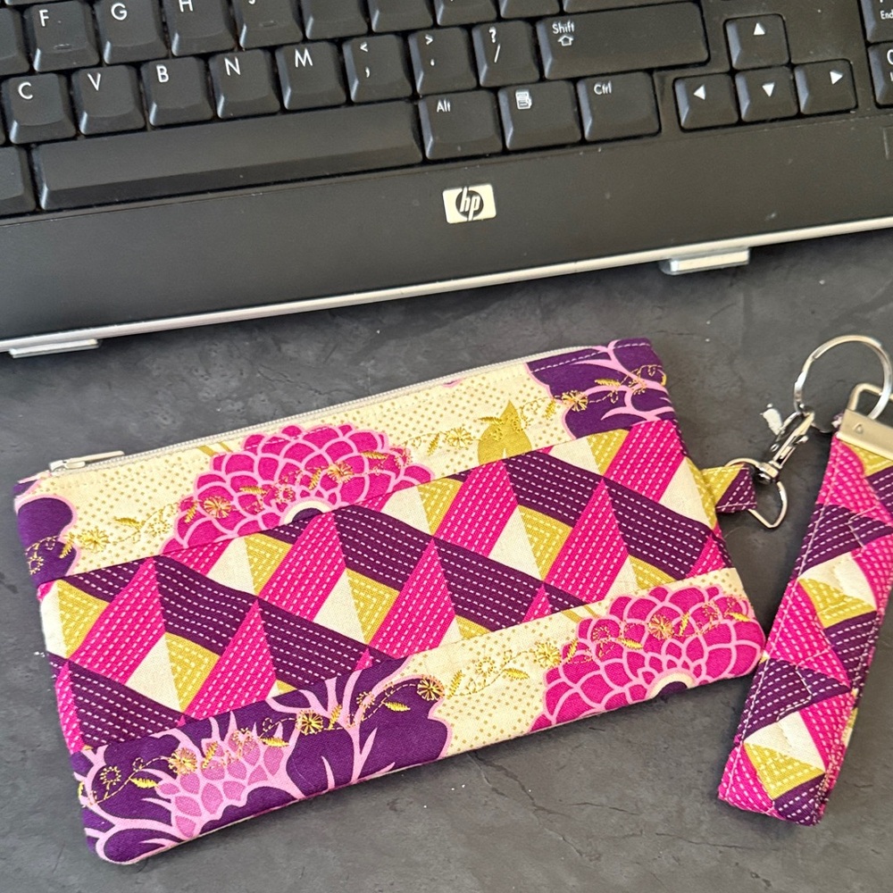 Colorful Geometric Patterned Pouch and Keychain Set